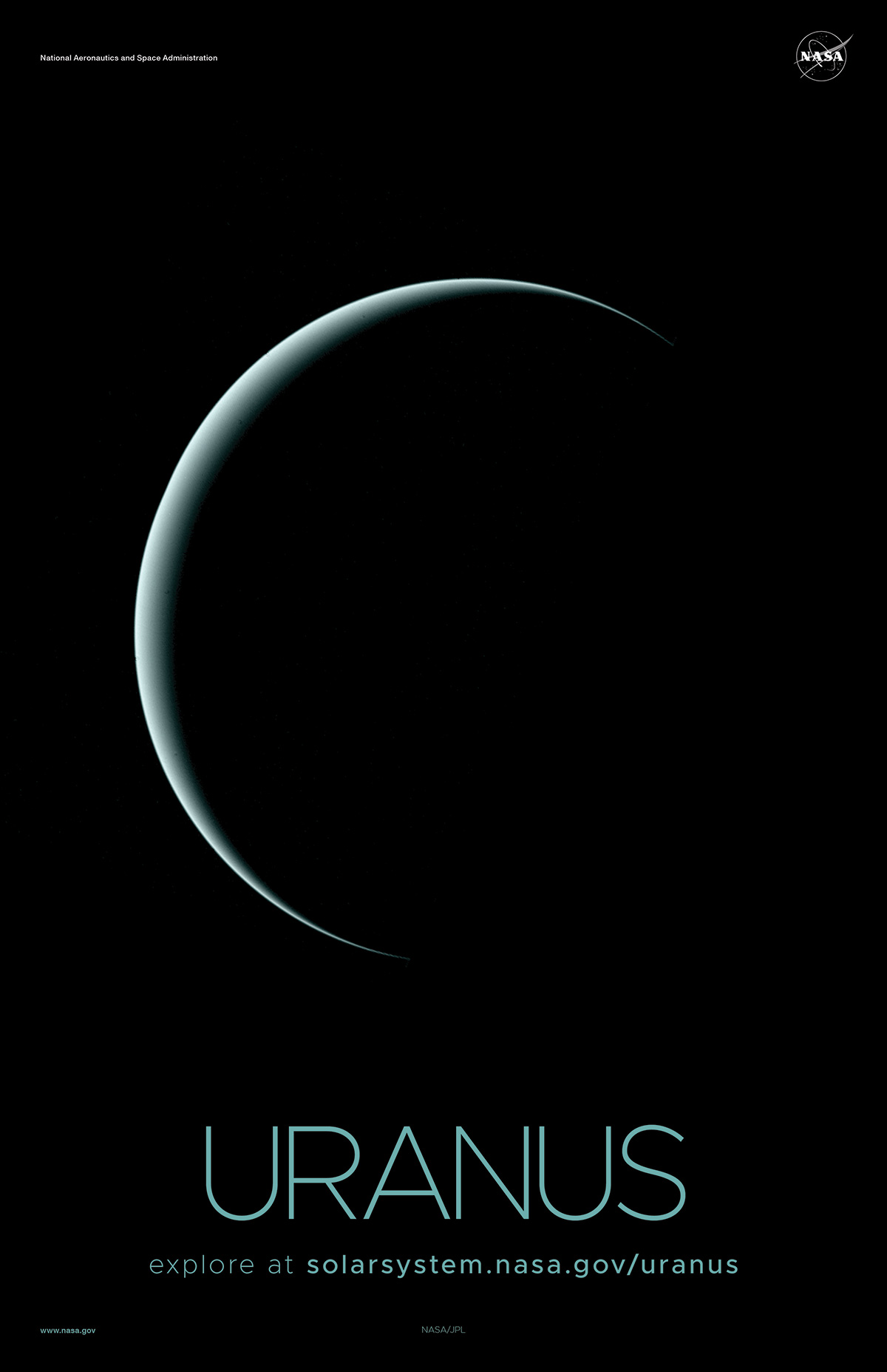 Crescent view of Uranus on poster.