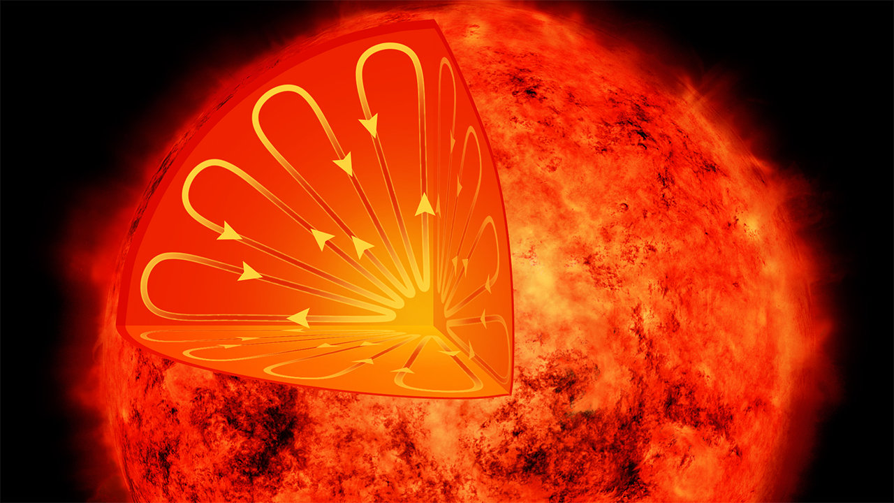 An illustration of a star, with a cutout showing its interior.
