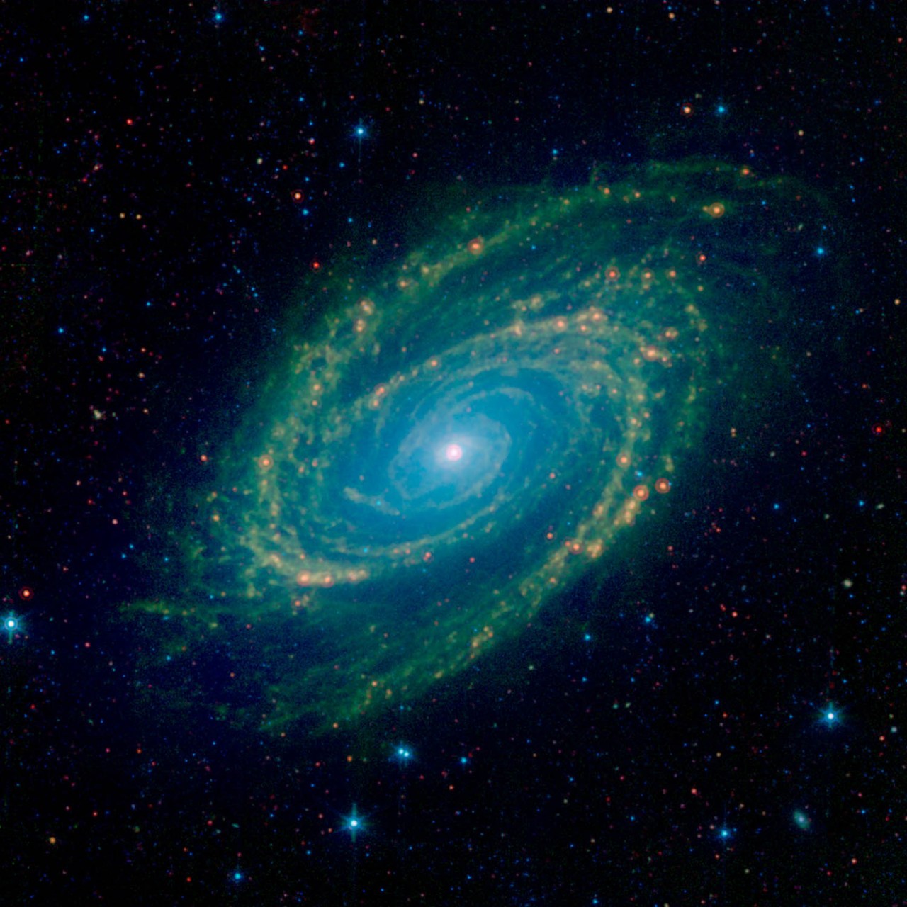 Messier 81 image from NASA's Spitzer Space Telescope. Northern constellation of Ursa Major (which also includes the Big Dipper)