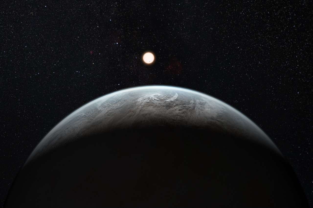 Artist's rendering of a "super Earth," a planet larger than Earth but smaller than Neptune. A newly discovered star system includes three worlds in this size-range — one of them in the star's "habitable zone." Image credit: ESO/M. Kornmesser