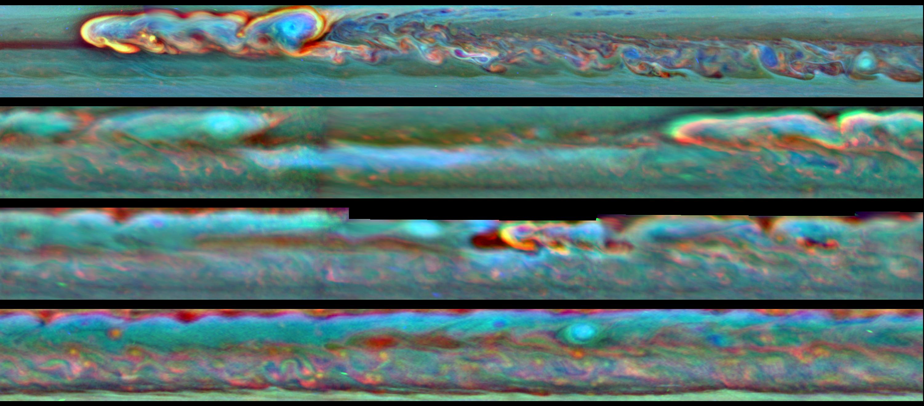 Set of Cassini images showing the evolution of a massive storm on Saturn - unannotated