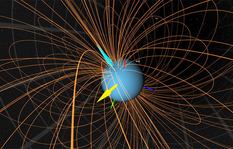 An animation showing the magnetosphere of Uranus.