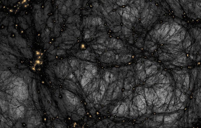A simulation of the formation of dark matter structures from the early universe until today.