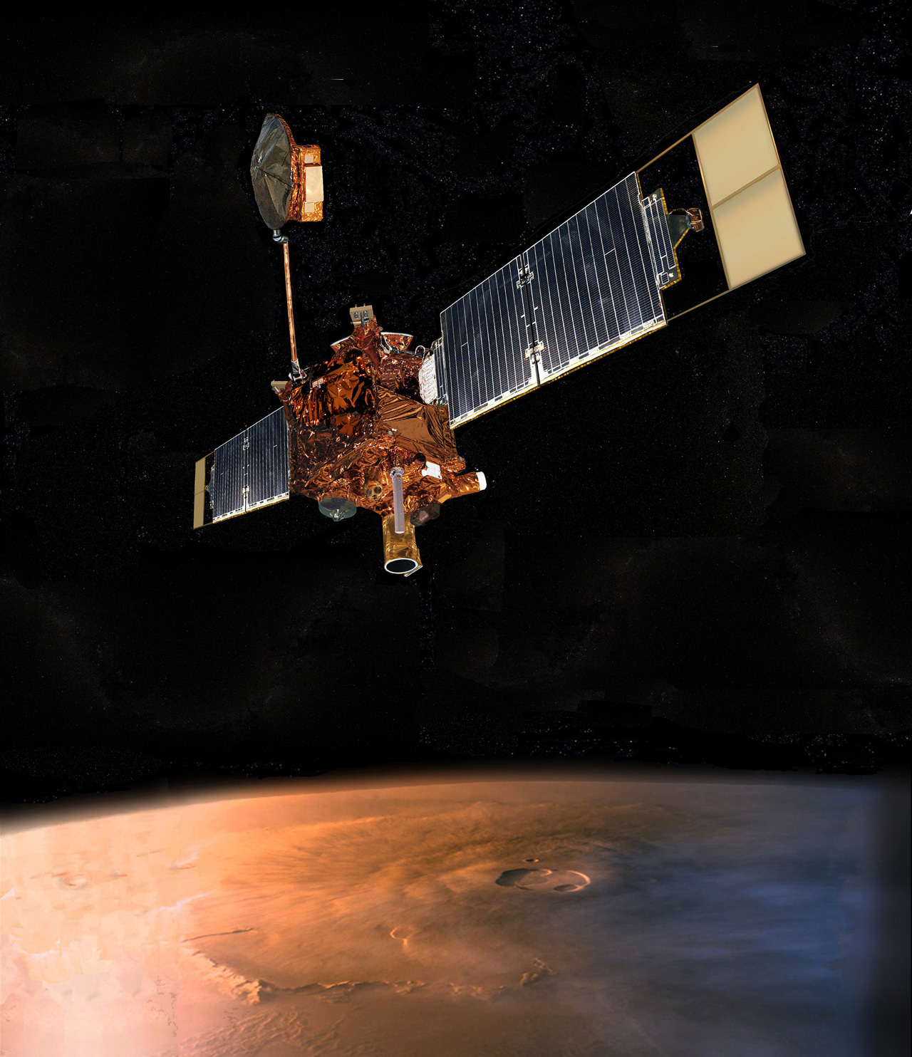 Illustration of spacecraft above Mars.