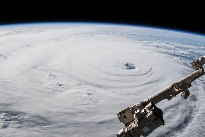 An astronaut’s photograph of Hurricane Florence as seen from the International Space Station on Sept. 12, 2018, as it was then situated about 600 miles from Southeast U.S. coastline.
