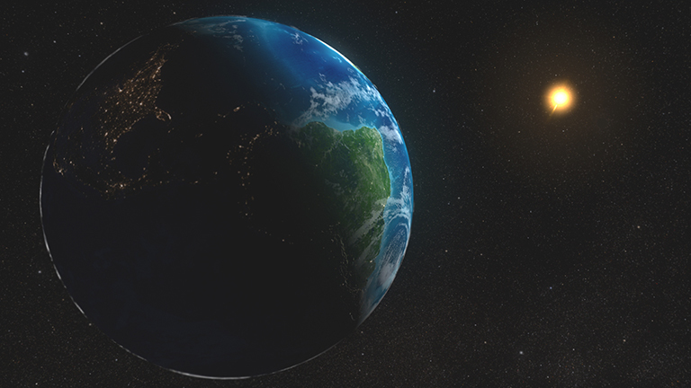 Artist's concept of Earth and Sun. Credit: NASA