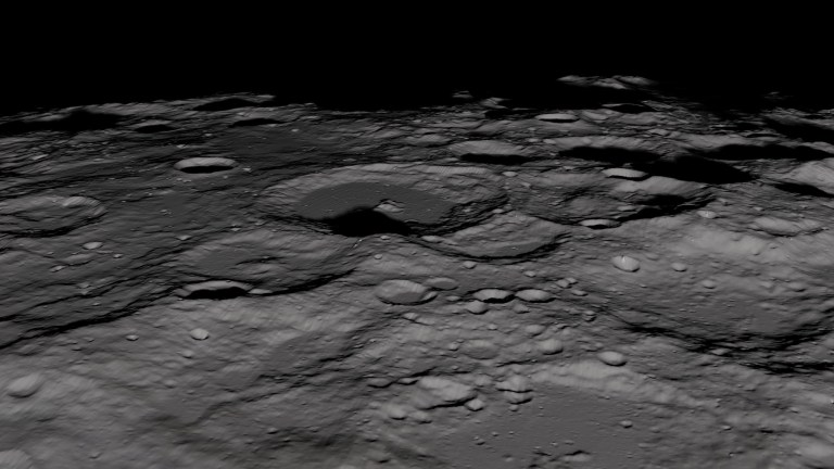 Dark, shadowy craters in the Moon