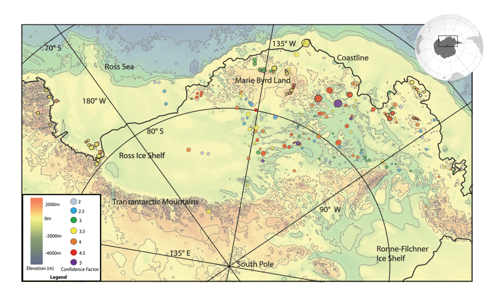Locations of recently discovered West Antarctic volcanoes