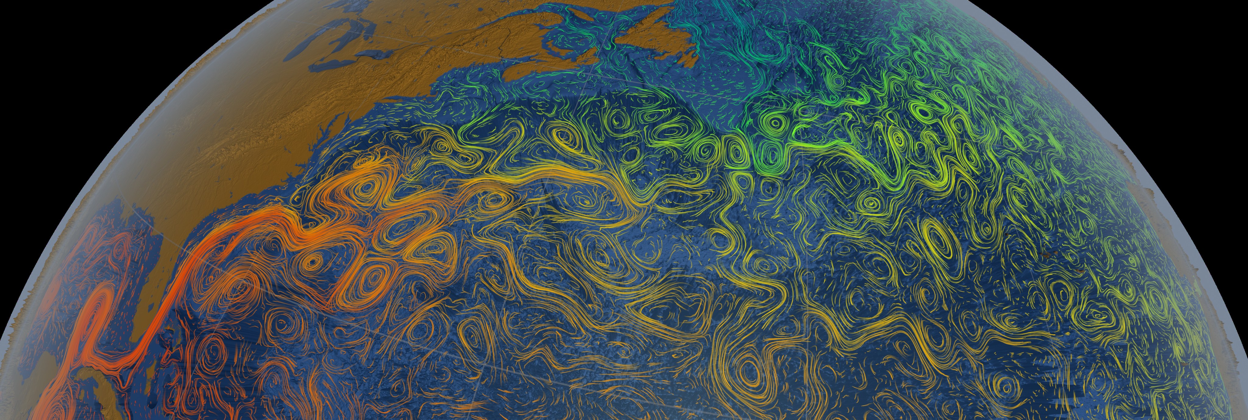 Visualization of the Gulf Stream stretching from the Gulf of Mexico to Western Europe