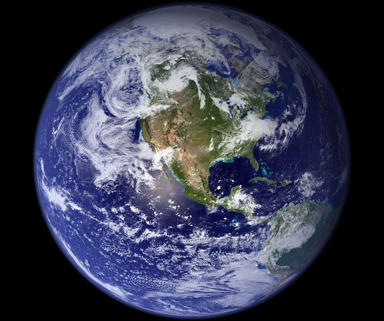 The western hemisphere of the Blue Marble, created in 2002