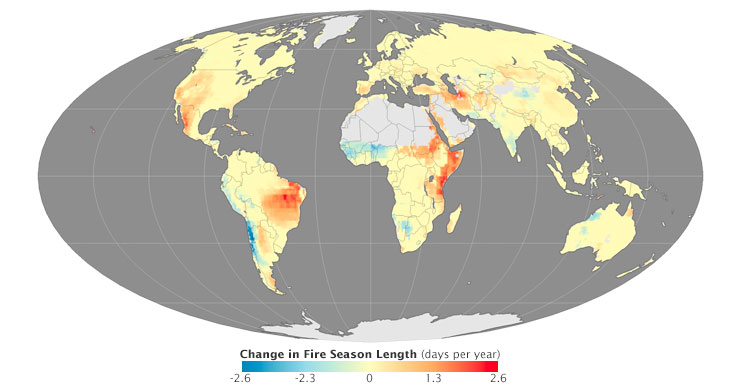 Change in fire season length