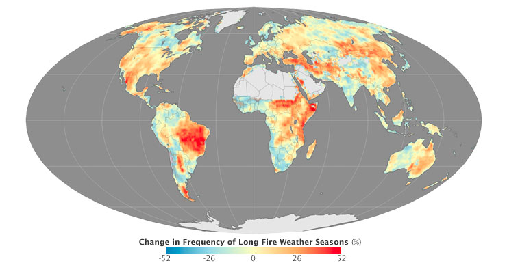 Change in frequency of long fire weather seasons