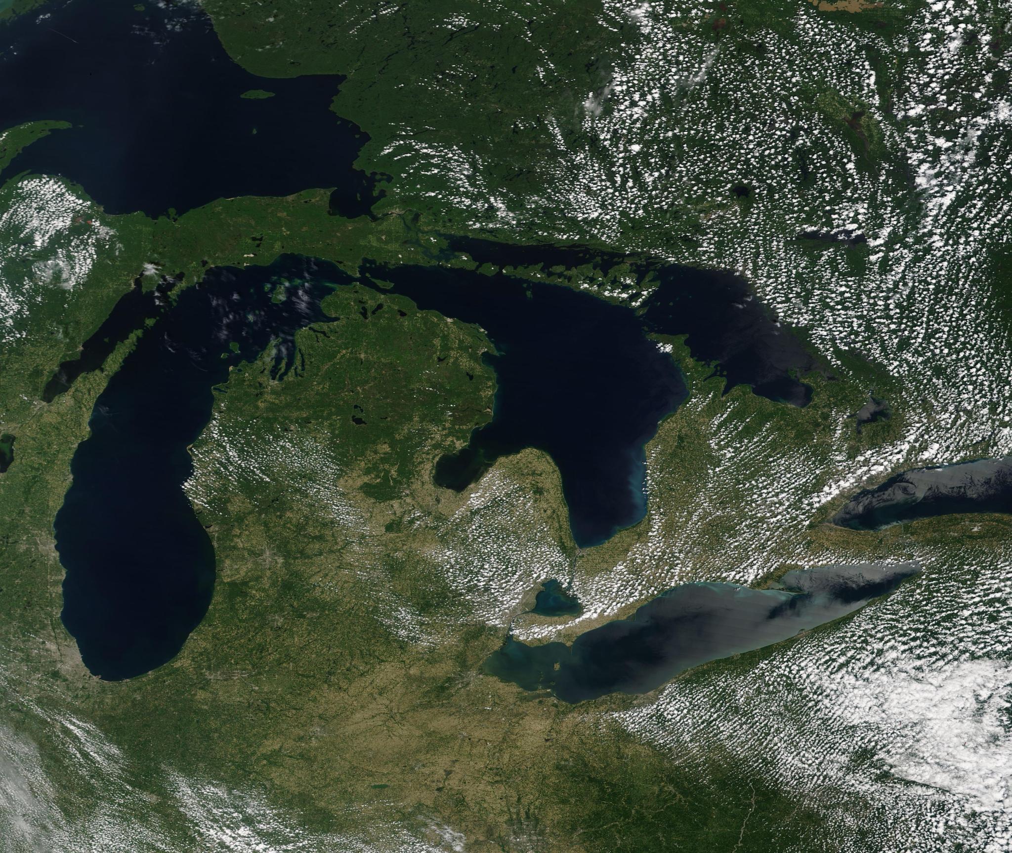 On July 1, 2020, the Moderate Resolution Imaging Spectroradiometer (MODIS) onboard NASA’s Terra satellite acquired this image of the Great Lakes. Credit: NASA/MODIS Land Rapid Response Team/NASA Goddard Space Flight Center