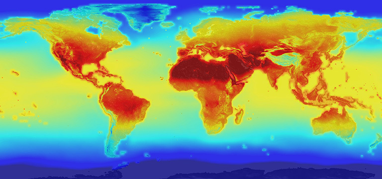 The new NASA global data set combines historical measurements with data from climate simulations using the best available computer models to provide forecasts of how global temperature (shown here) and precipitation might change up to 2100 under different greenhouse gas emissions scenarios. Credit: NASA. View larger image.