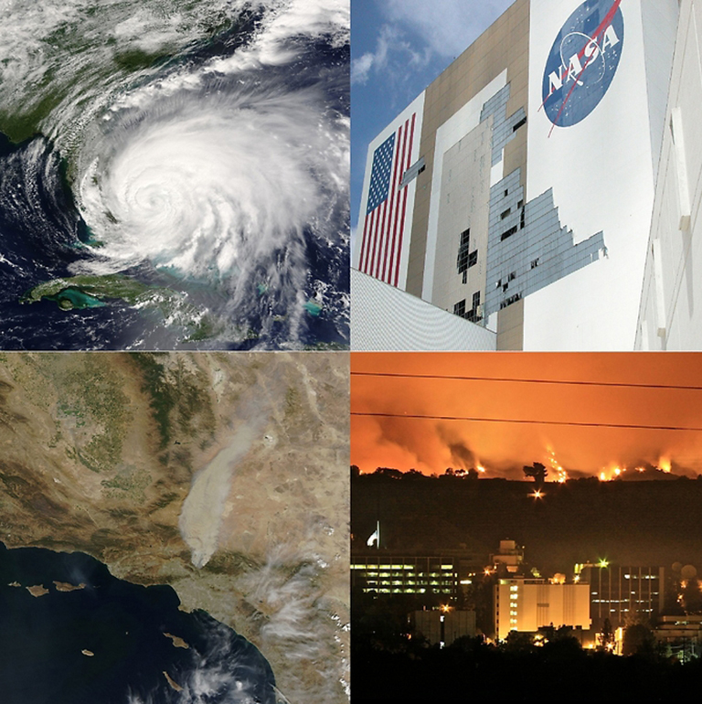 Climate-related extreme events such as hurricanes, sea level rise, and wildfires are expected to increase in the future and pose hazards to NASA infrastructure. Credit: NASA