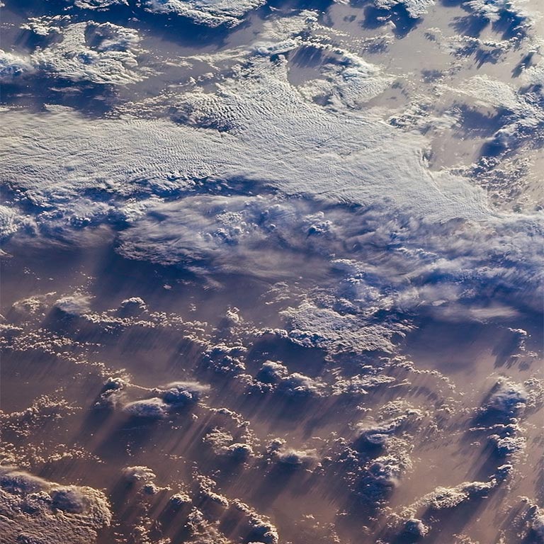 Clouds over the southern Indian Ocean. This image was acquired by one of the northward-viewing cameras of the Multi-angle Imaging SpectroRadiometer (MISR) instrument on NASA's polar-orbiting Terra spacecraft. Credit: NASA