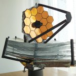 A "Tom Dani modification" of the paper model of the James Webb Space Telescope that also uses layers of aluminum foil and high-gloss self-adhesive foils in addition to the card stock paper used in much of the model.