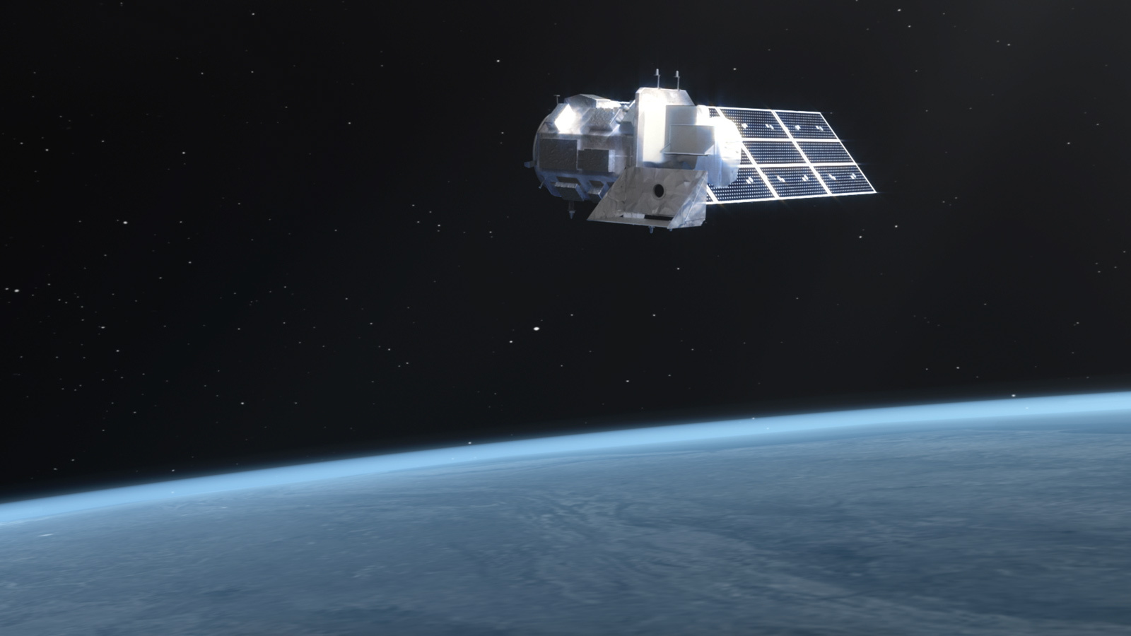 illustration of the LANDSAT 9 spacecraft in Earth's orbit
