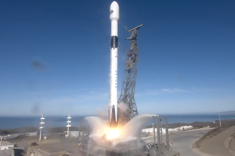 The U.S.-European Sentinel-6 Michael Freilich satellite lifts off aboard a SpaceX Falcon 9 rocket from Vandenberg Air Force Base in central California on Nov. 21, 2020