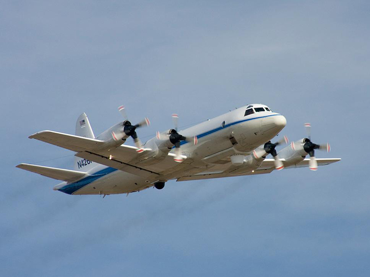 NASA's P-3B is a four-engine turboprop, capable of long duration flights of 8 to 12 hours and is based out of NASA's Wallops Flight Facility in Wallops Island, Va. Credit: NASA.