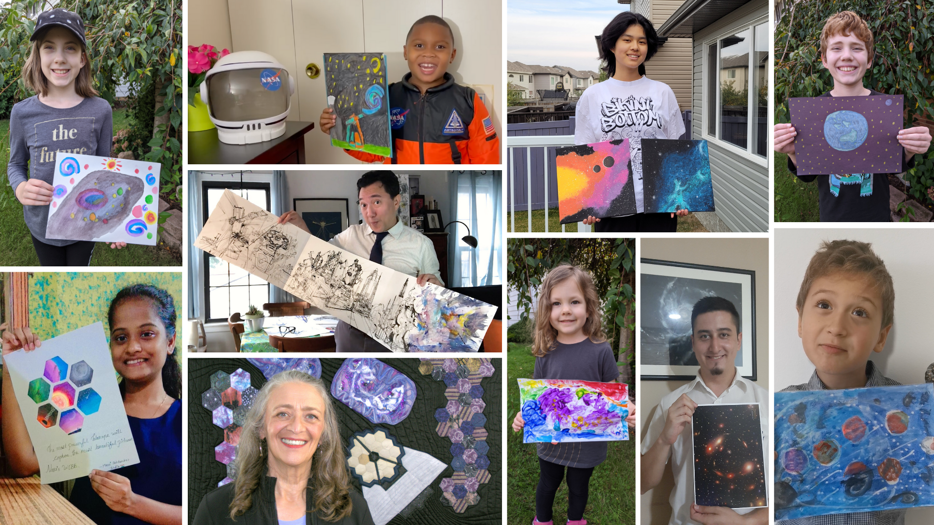 a collage if images of people showing the art they created for #UnfoldTheUniverse