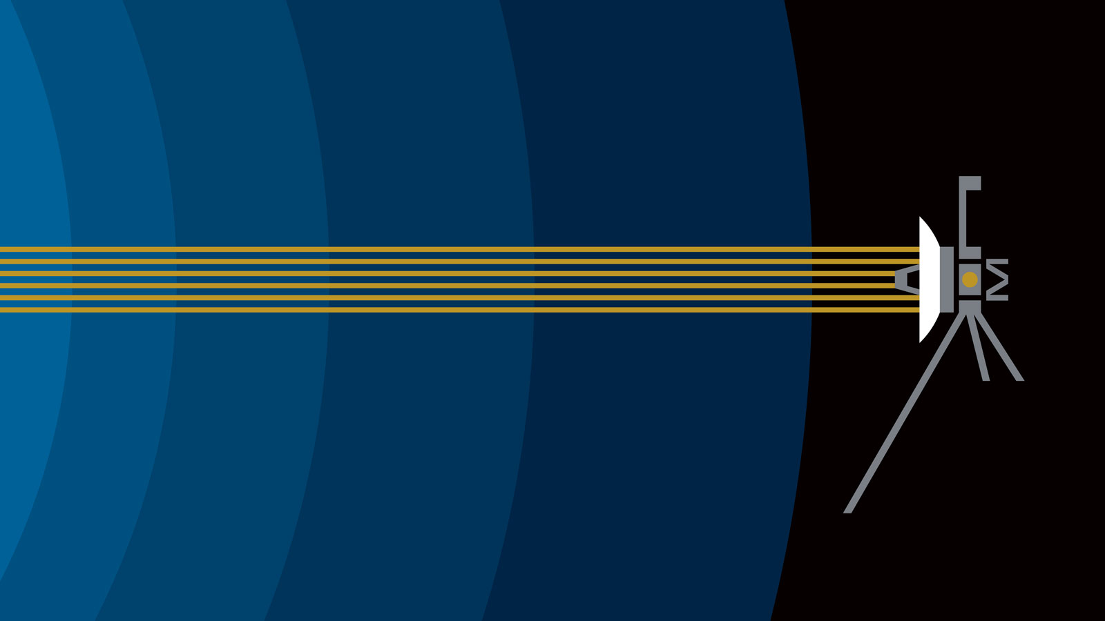 Simple illustration uses lines to imply the great distances and regions Voyager has crossed in our solar system.