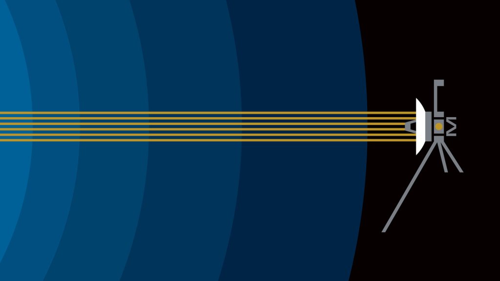 Simple illustration uses lines to imply the great distances and regions Voyager has crossed in our solar system.