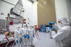Media visit NASA's PACE spacecraft in a cleanroom.