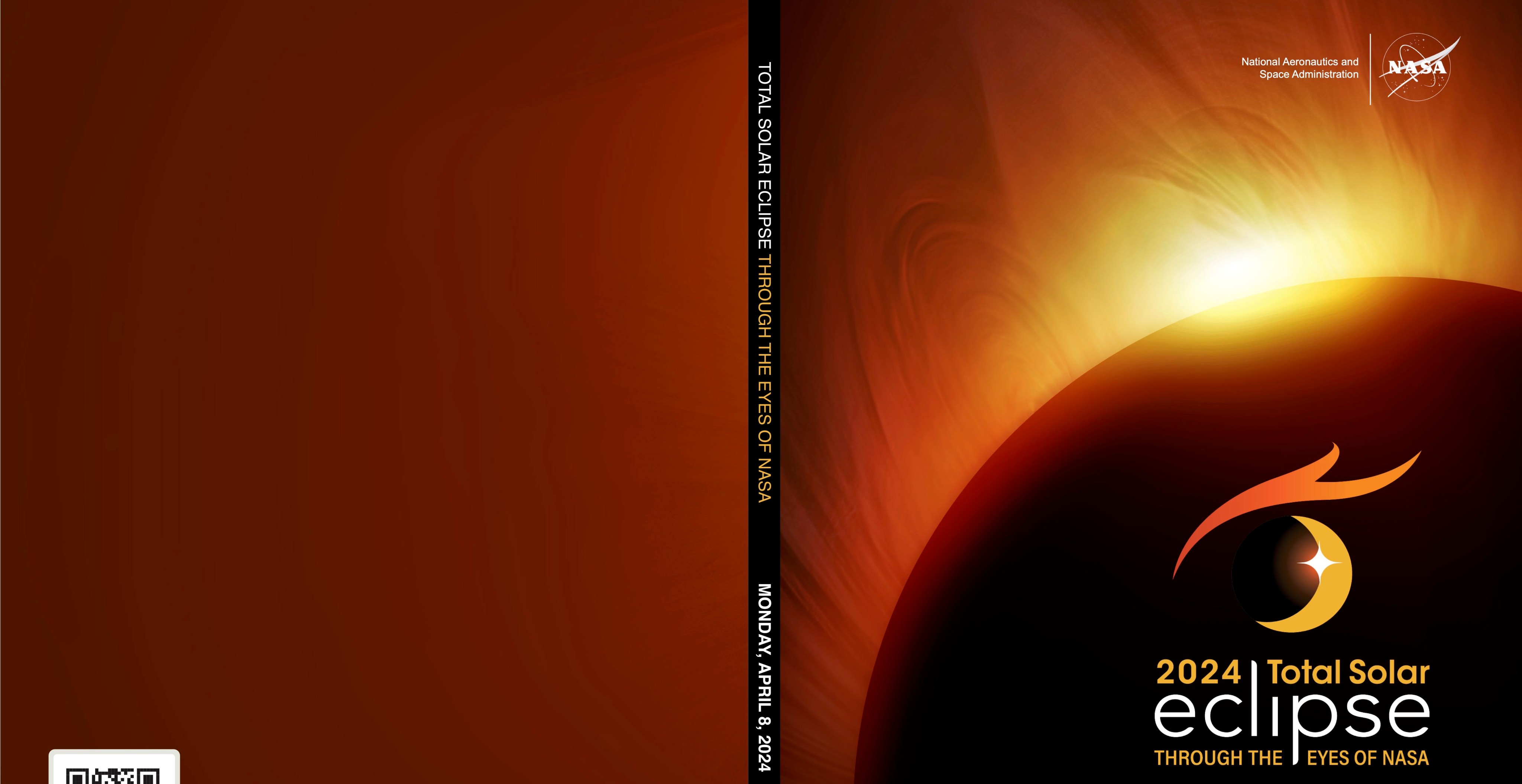 The total solar eclipse folder, which is a dark red and orange. On the right, is the eclipse identifier, which reads "2024 Total Solar Eclipse Through the Eyes of NASA" on top of an illustration of an eclipse.