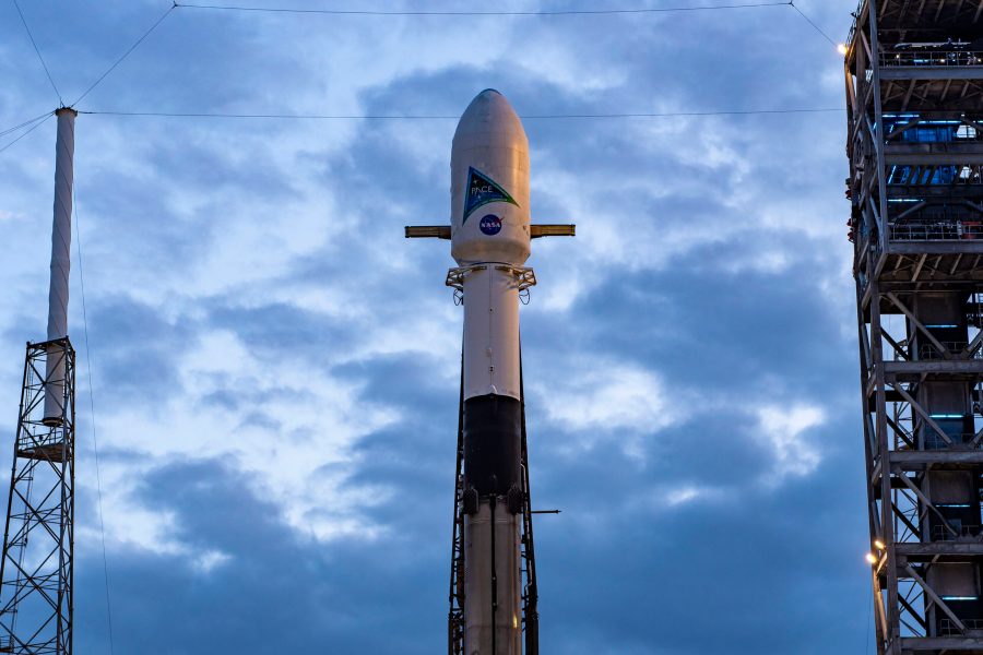 PACE spacecraft atop SpaceX Falcon 9 rocket.