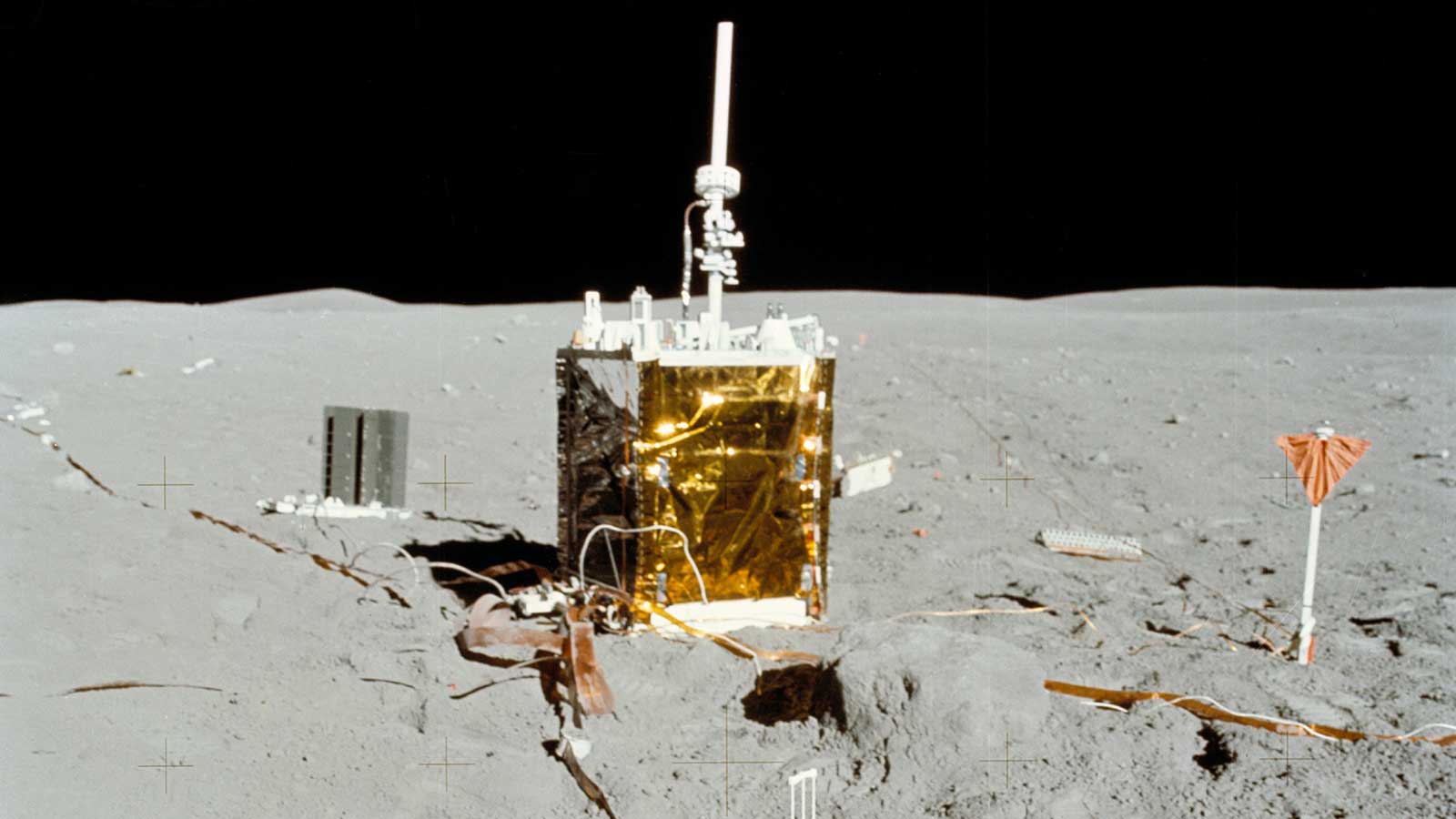 An experiment collects data on the surface of the Moon.