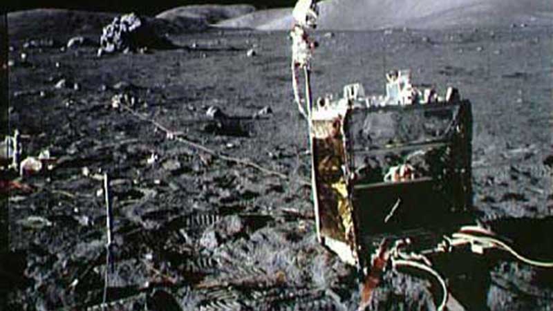 An experiment collects data on the surface of the Moon.