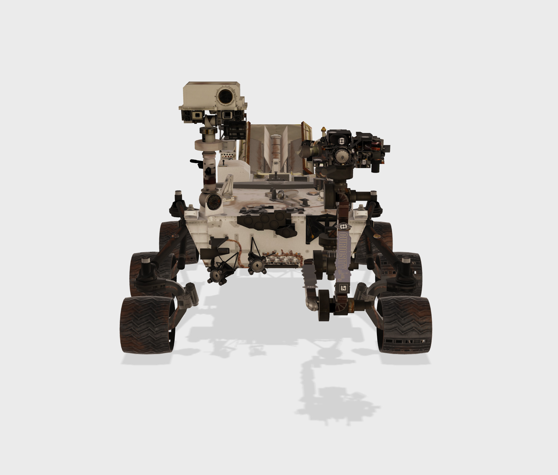 Front closeup of Curiosity rover from 3d model