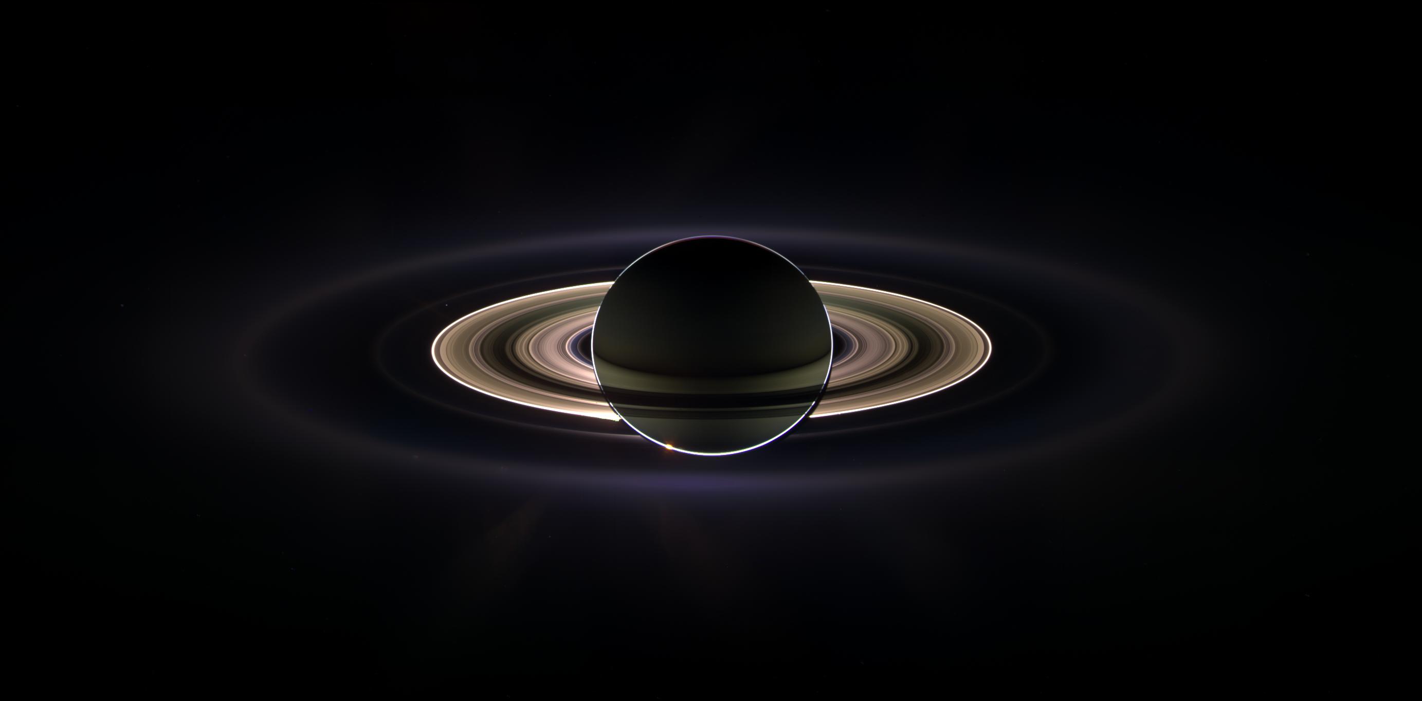 Saturn and its glorious rings appear to glow in this image taken when the giant planet was backlit by the Sun.