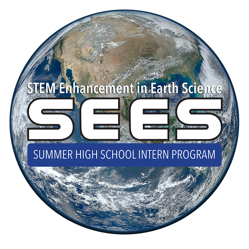STEM Enhancement in Earth Science (SEES) Logo consisting of white letters over the Earth. Underneath SEES it says Summer High School Intern Program.