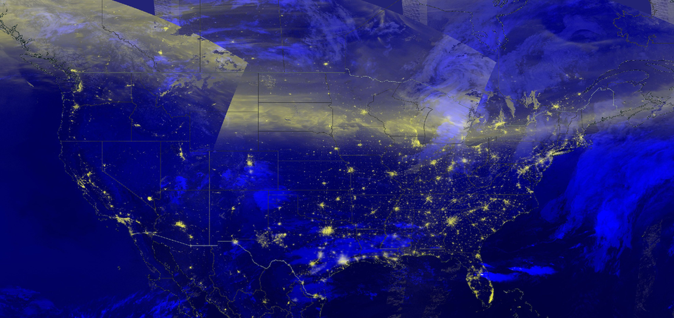 The image shows a false color image of an Aurora event over North America.