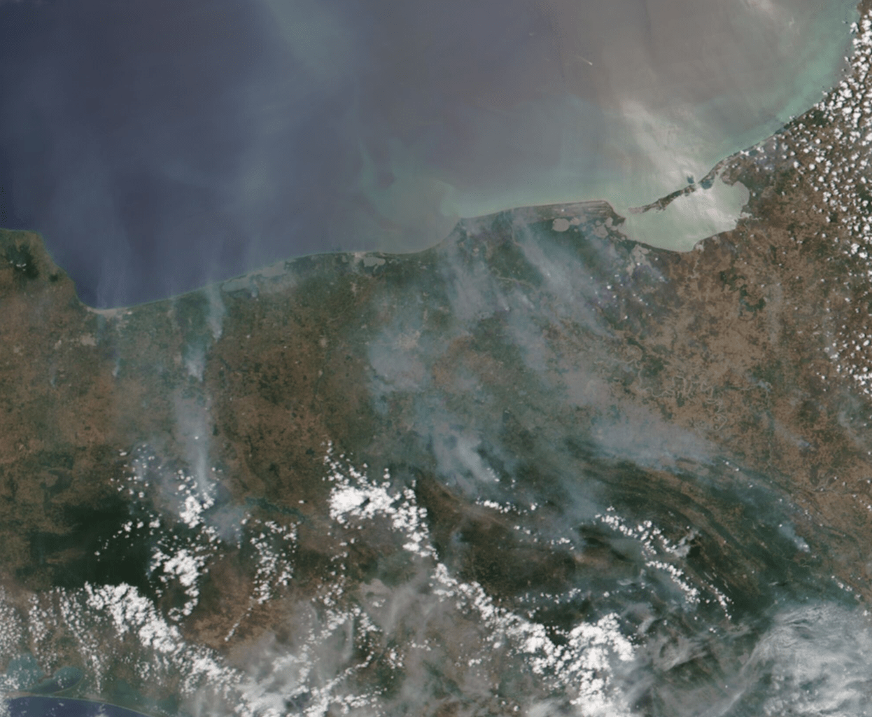 An image from space showing fires burning in Mexico.