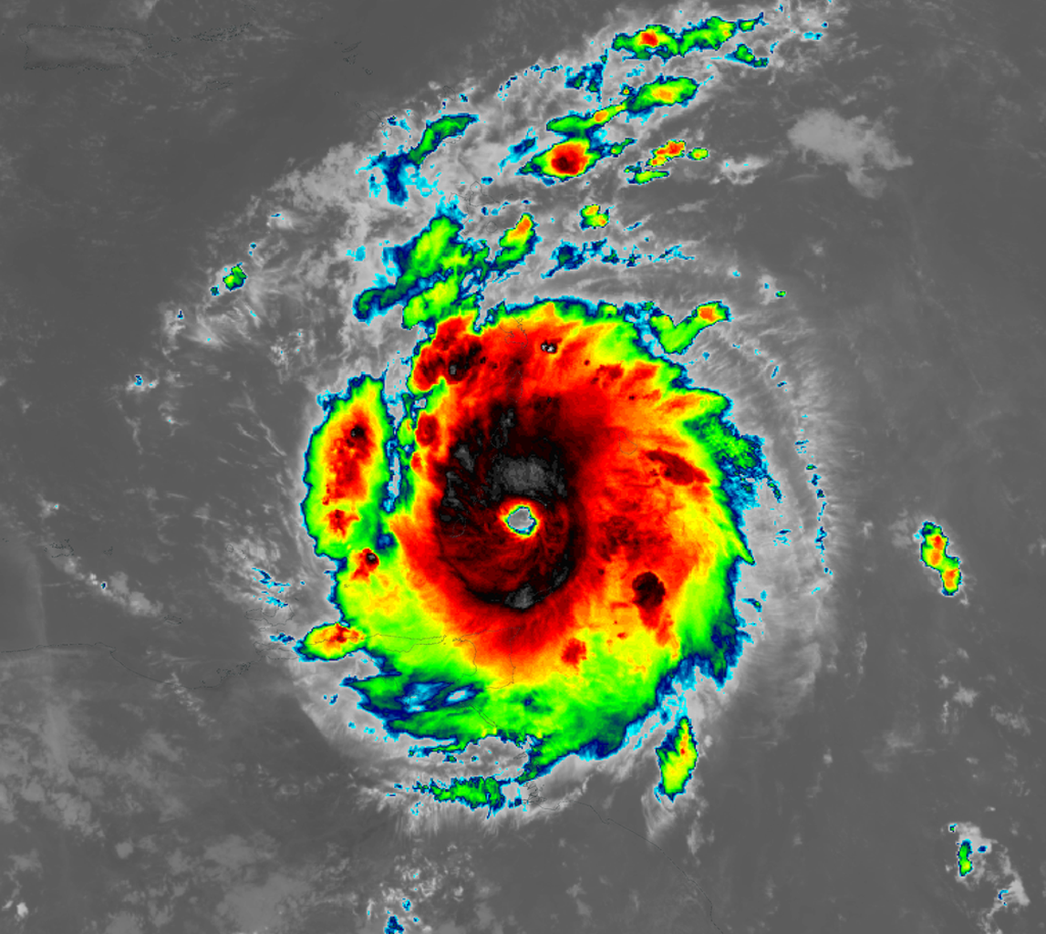 An infrared image of Hurrican Beryl taken from space.