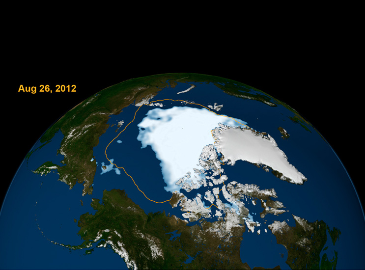 Satellite map of arctic sea ice.