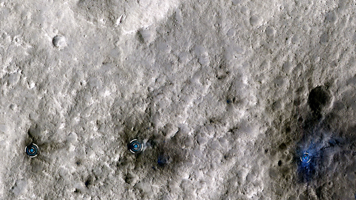Craters formed by a meteoroid impact on Mars on Sept. 5, 2021