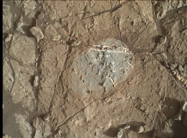 Mars Rover Uncovers Mysterious White Vein and Dark Gray Patch during Science Block at Vera Rubin Ridge