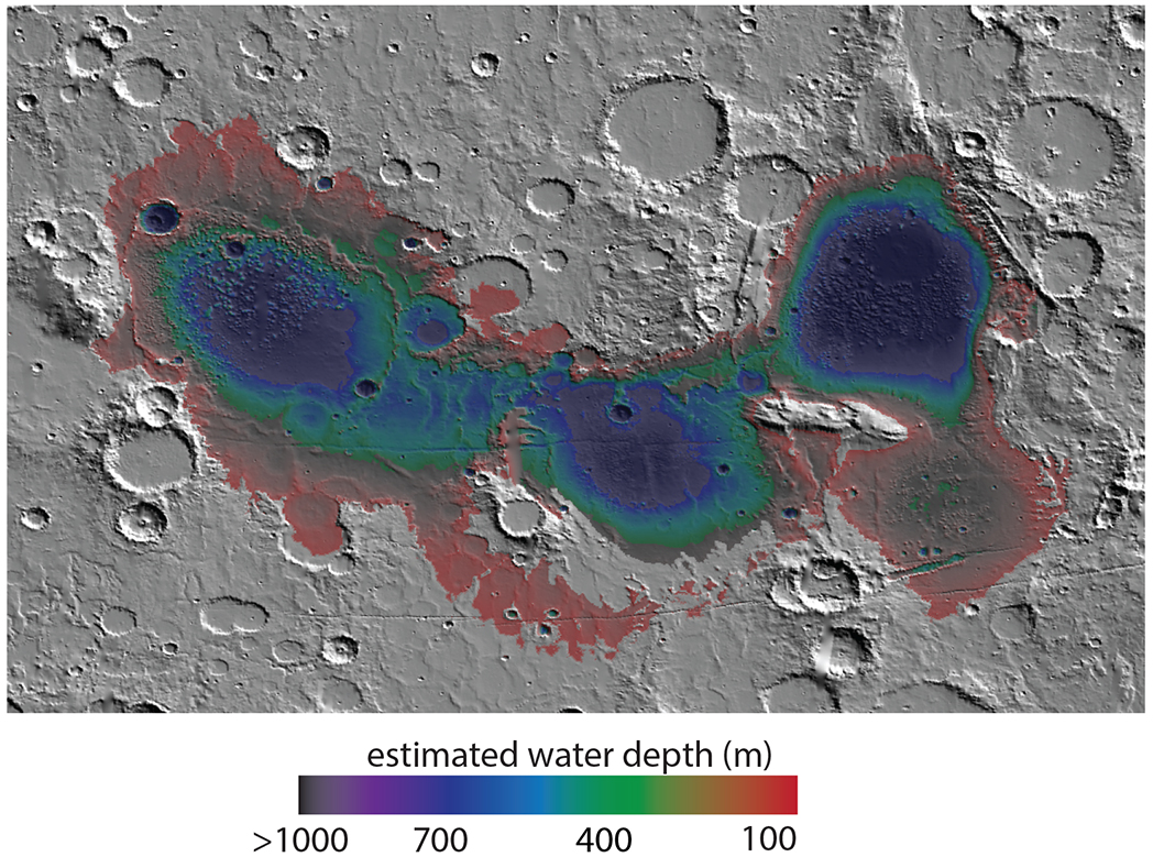 Estimated Water Depths in Ancient Martian Sea