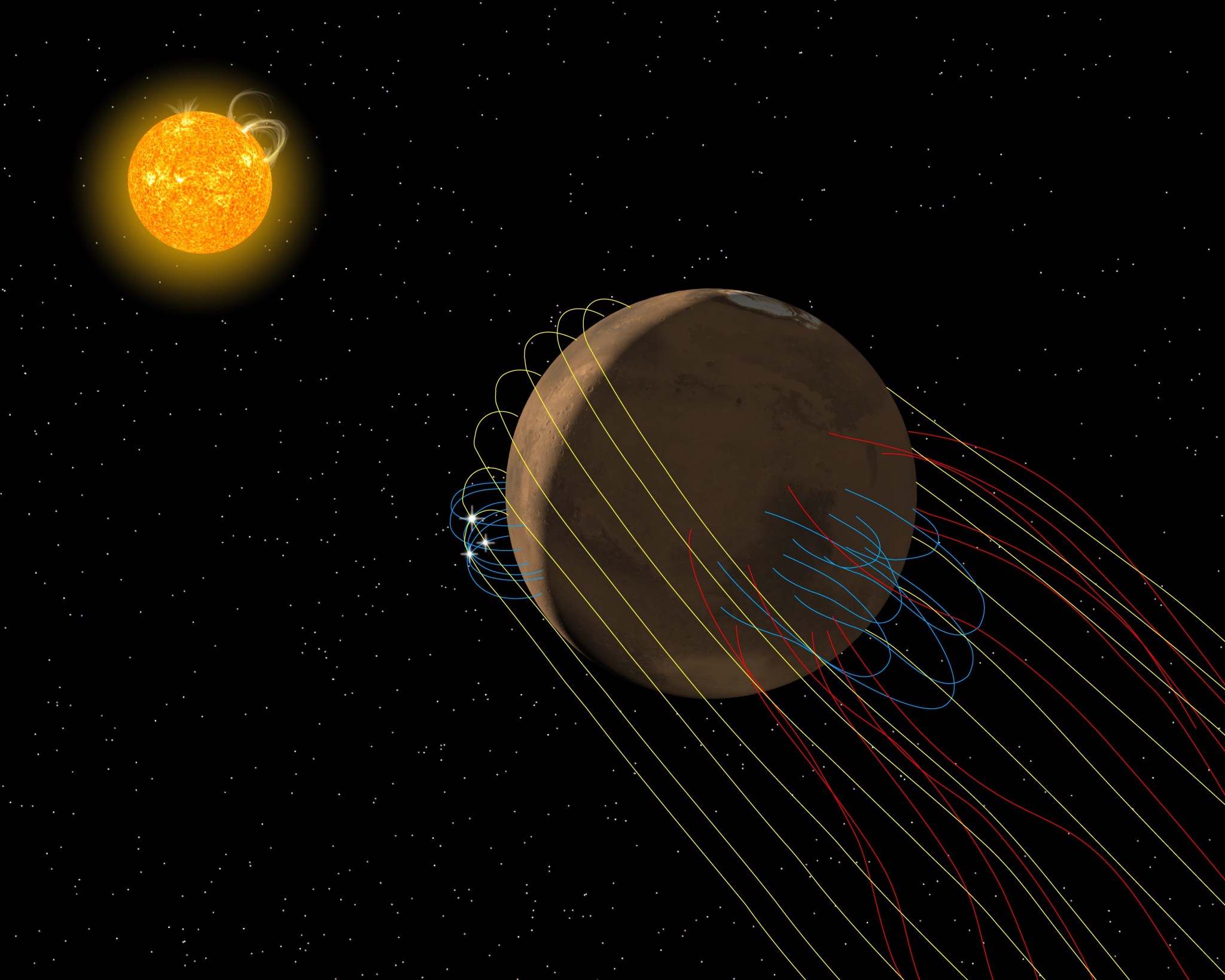 The Sun is stripping away Mars' atmosphere in this artist's concept.