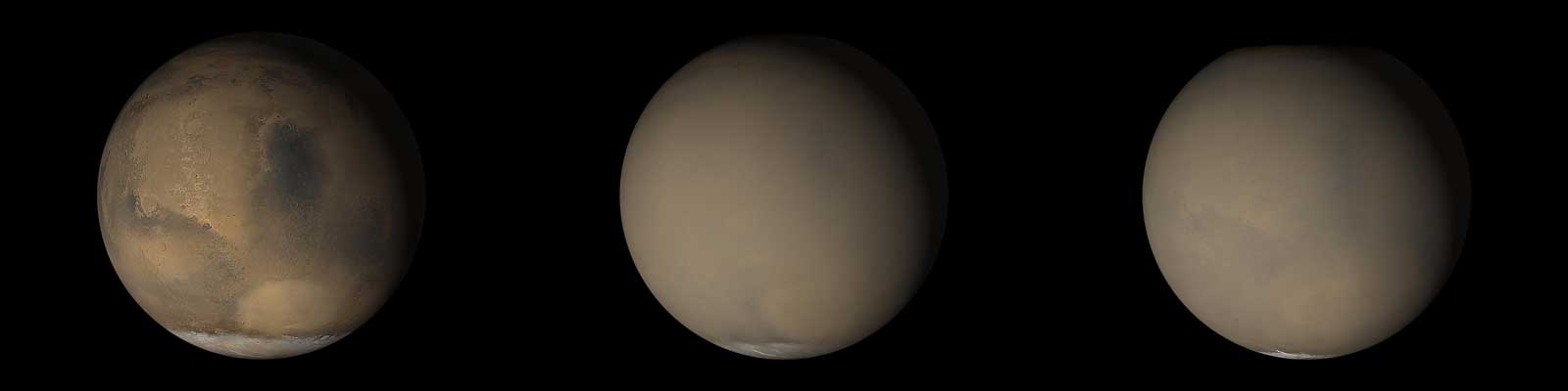 two global mars views, one clear one hazy