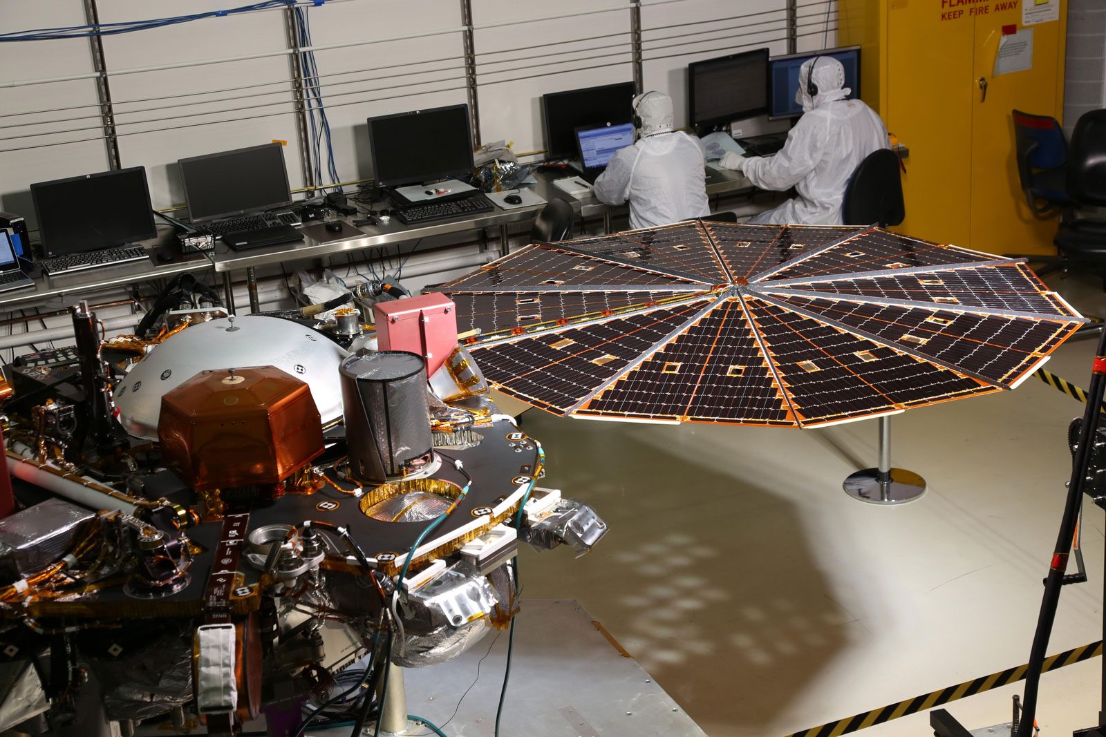 While in the landed configuration for the last time before arriving on Mars, NASA's InSight lander was commanded to deploy its solar arrays to test and verify the exact process that it will use on the surface of the Red Planet.