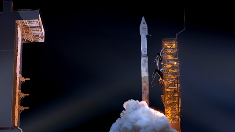 An artist's rendering of a rocket launching with the InSight spacecraft in May.