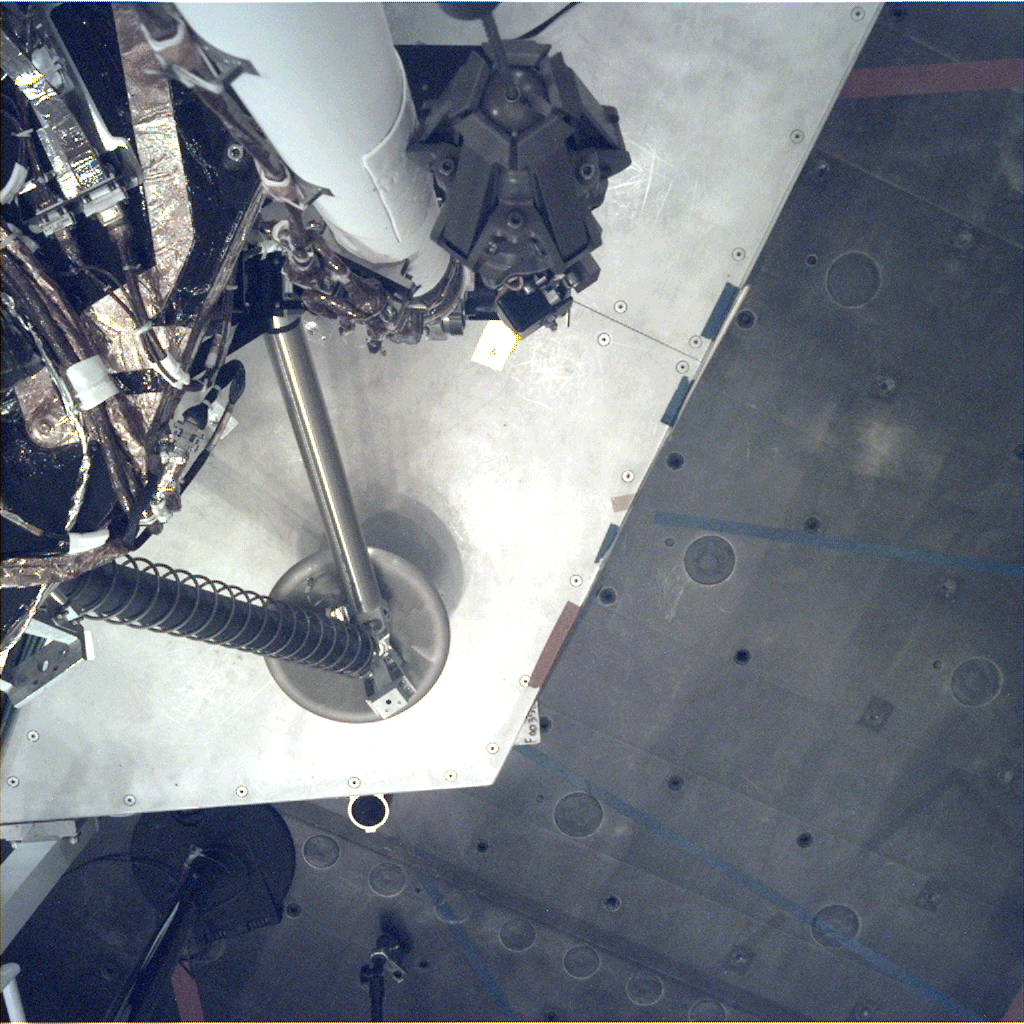 This image of a footpad on NASA’s Insight lander was taken by the Instrument Deployment Camera during the assembly, test and launch operations phase at Lockheed Martin Space, Denver. The Instrument Deployment Camera is attached to the spacecraft’s robotic arm.