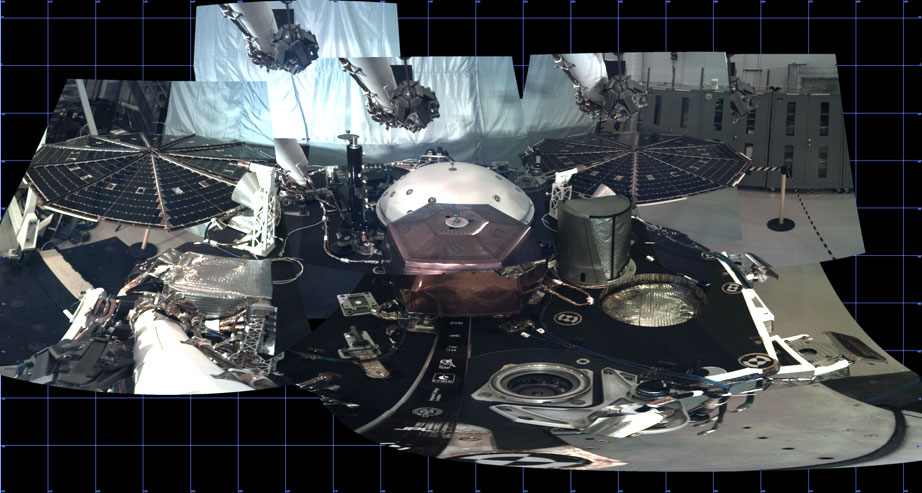 Created from multiple images, this shows the deck of NASA’s InSight lander, as well as its solar panels, during the assembly, test and launch operations phase.