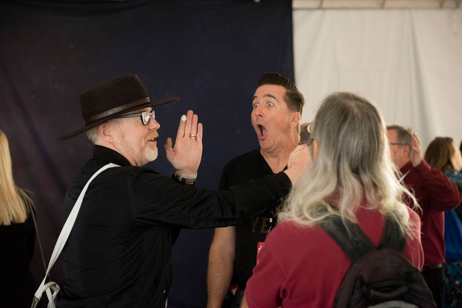 Mythbuster Adam Savage and Engineer Adam Steltzner at NASA's Jet Propulsion Laboratory on Nov. 26, 2018, for the landing of InSight on Mars.