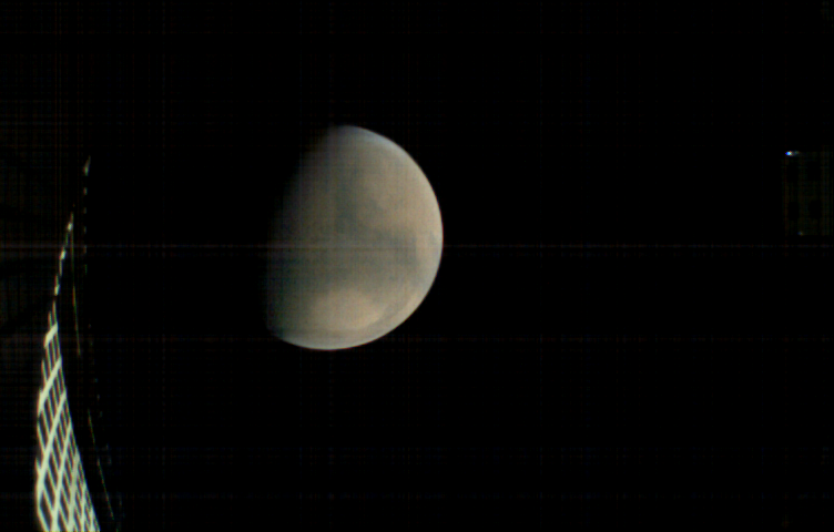 MarCO-B, one of the experimental Mars Cube One (MarCO) CubeSats, took this image of Mars from about 11,300 miles (18,200 kilometers) away shortly before NASA’s InSight spacecraft landed on Mars on Nov. 26, 2018.